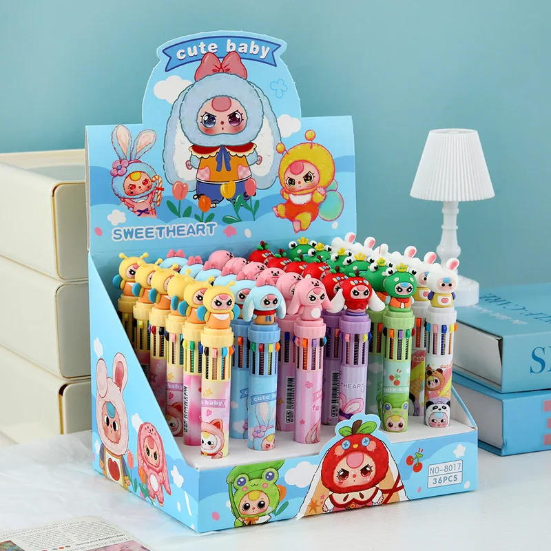 36pcs Ballpoint Pen Kawaii 10 Colors Set Painting Mark Cute Cartoon Figure Multi-Functional Writing Pen For Students Stationery