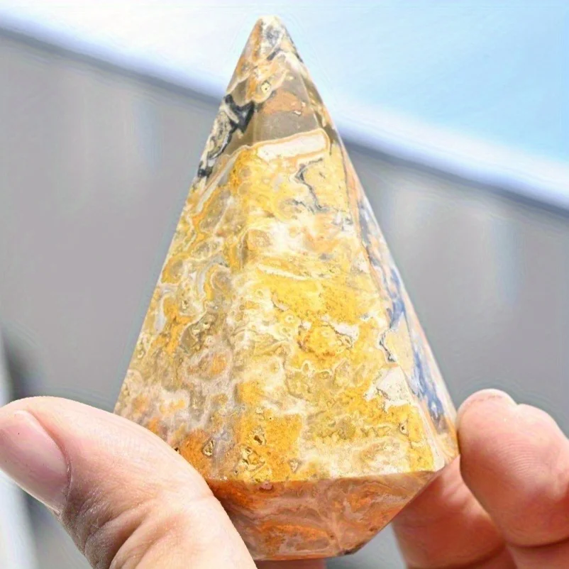 

1pc Bumblebee Jasper Diamond Decoration, Polished Stone with Vibrant Yellow & Black Marbling, Bohemian Home & Office Decor