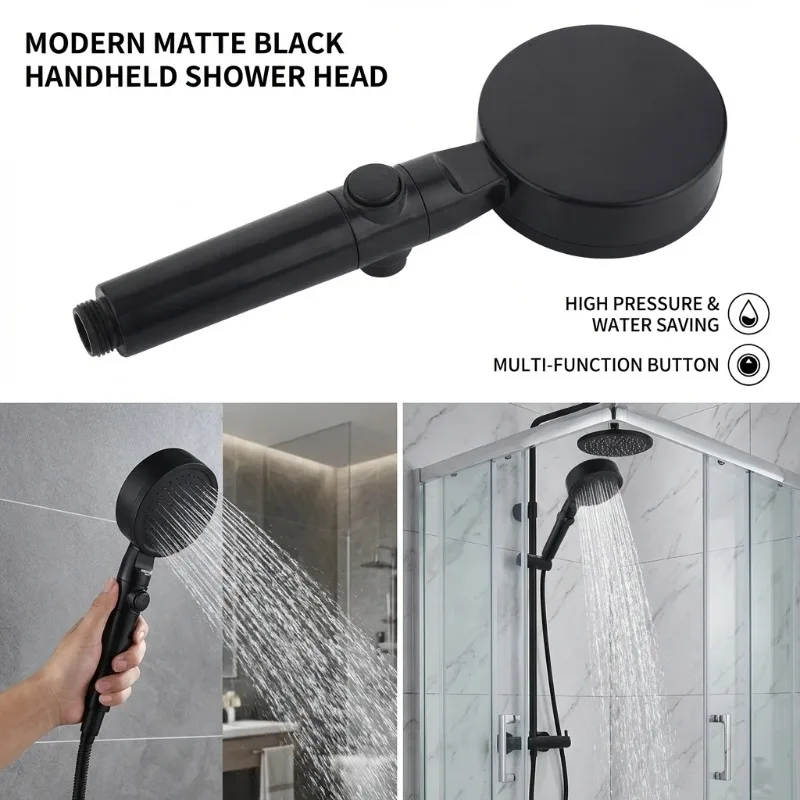 Adjustable High Pressure Shower Head 5 Modes Water Saving One-Key Stop Spray Nozzle with Hose - Bathroom Shower Accessories