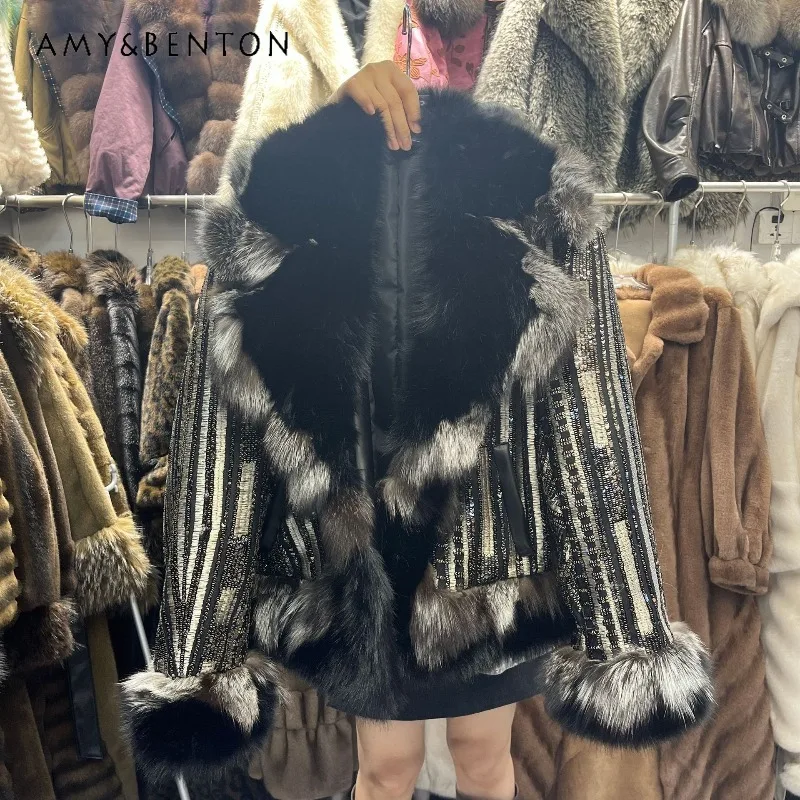 Winter Comfortable Woolen Jacket Women's Warm Fur Coat Heavy Industry Short Water Mink Furry Top Trendy Long-sleeves Overcoat