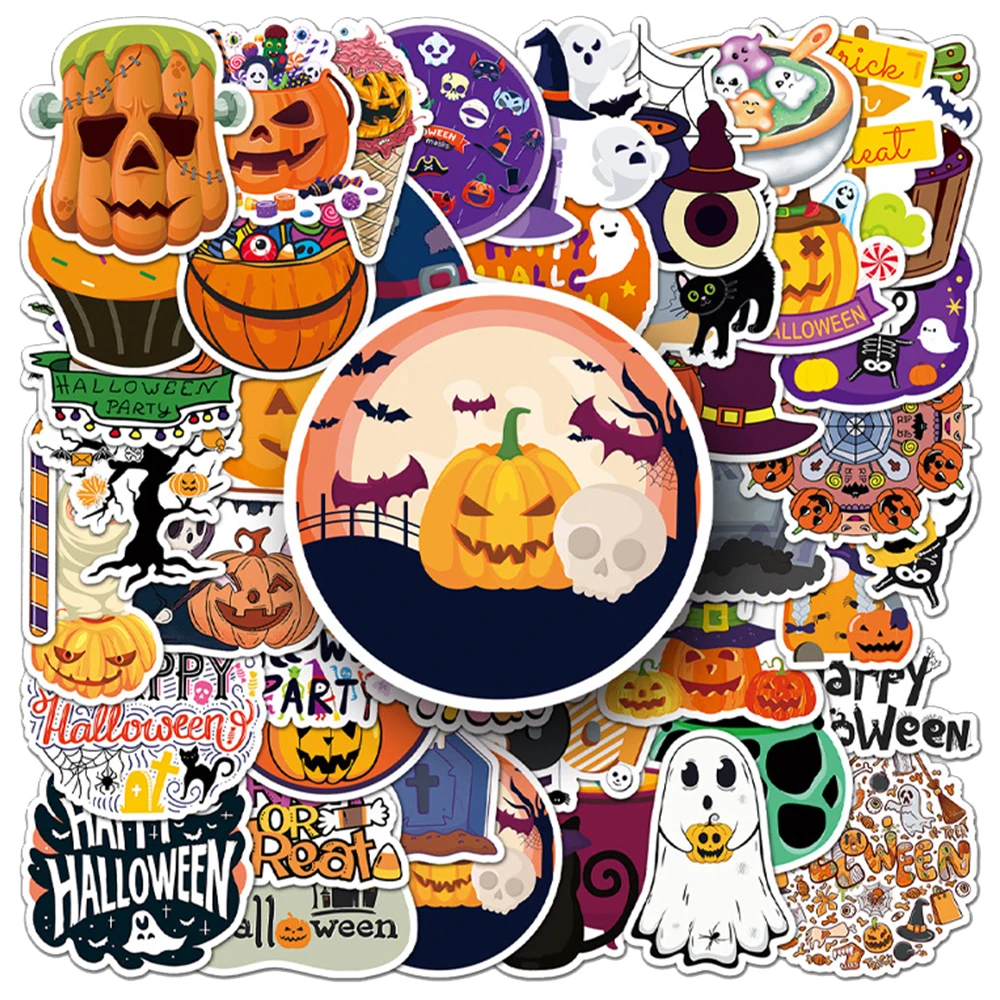 

10/30/50pcs Horror Halloween Pumpkin Graffiti Stickers Gothic Cartoon Ghost Decals Toy DIY Notebook Guitar Bike Cool PVC Sticker