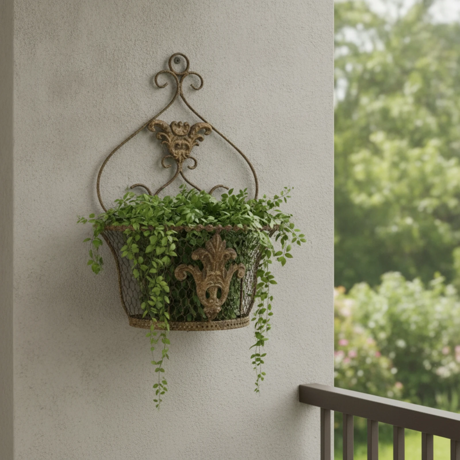 Wall Hanging Planter Basket Openwork Wall Flower Basket Rustic Metal for Living Room, Balcony
