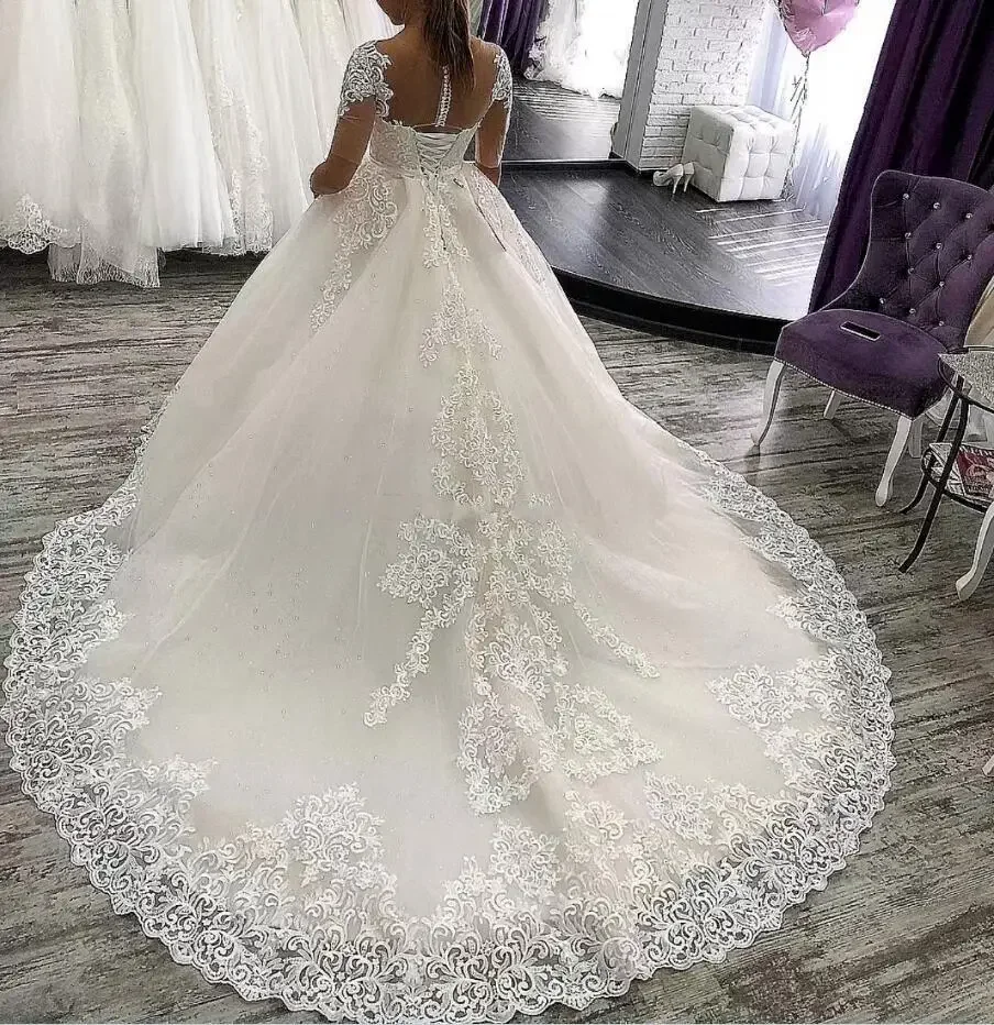 Customized Gorgeous A Line Wedding Dress Short Sleeves Lace Appliques Bridal Gowns Designer Plus Size Robe De Mariée