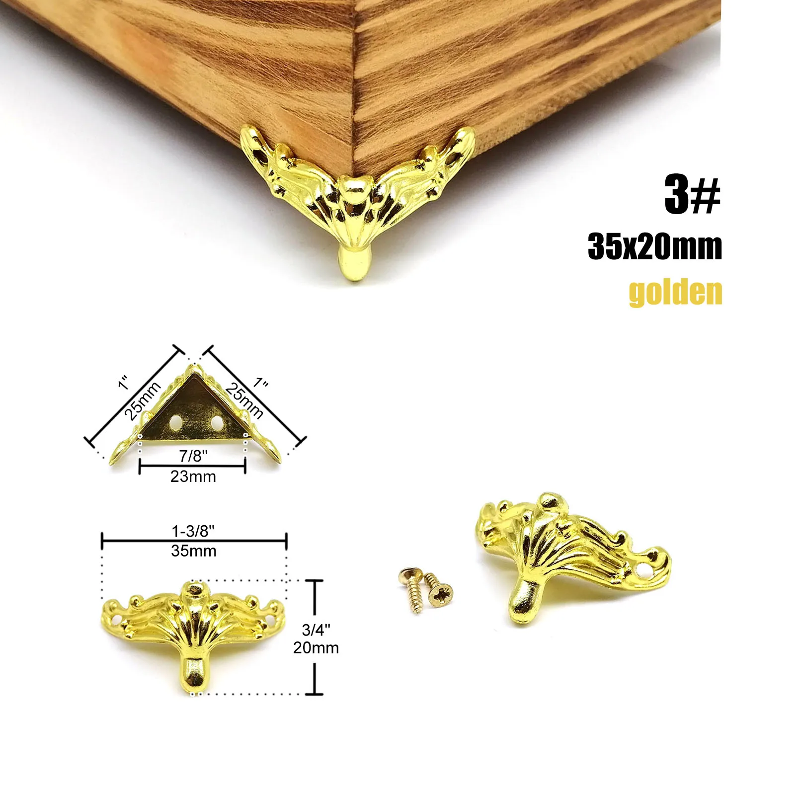 HZYUEGOU 4 Stück Schmuckkisten aus Holz, Geschenkbox, Weinbehälter, dekorative Füße, Eckenschutz, Stützhalterung, Gold, Silber, Bronze – Detail 3