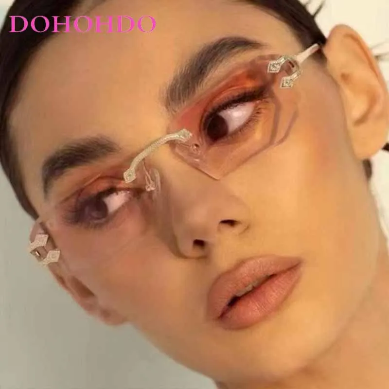 

Luxury Small Square Metal Rimless Frame Punk Women Sunglasses Brand Design Men Sunglass Trend Shade Driving Travel Eyewear UV400