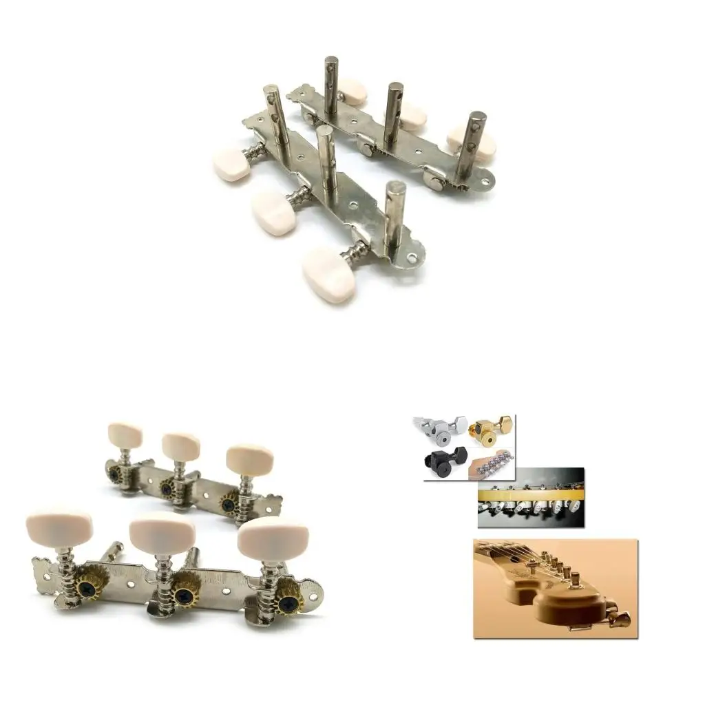 Q39E Classical Guitar Tuning Pegs Chrome Plated Machine Heads Tuning Keys Tuners Single Hole for Classical Guitar 1L 1R