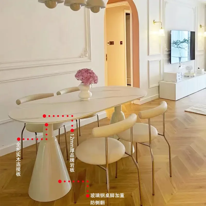 Cream White Marble Effect Oval Dining Table Black Slate Top Modern Household Kitchen Dining Room Table and Chairs Set