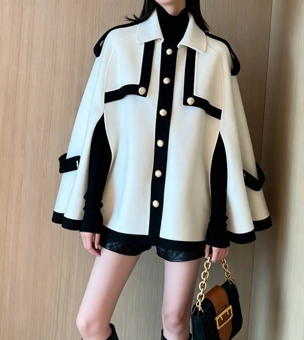 

Шерстяные пальто Женское шерстяное пальто Коричневое женское осеннее смешанное пальто с аппликацией в стиле пэчворк Двухслойное плиссированное эстетичное городское пальто с карманами