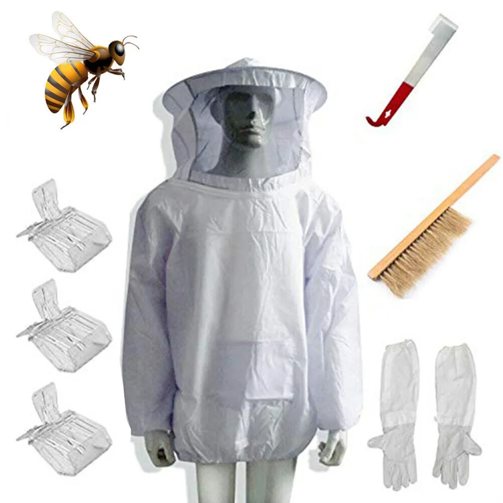 

Beekeeping Clothing Bee Honey Keeping Equipment Gloves Hive Brush Hook Set Protective Clothing Gloves Anti-Bee Hat