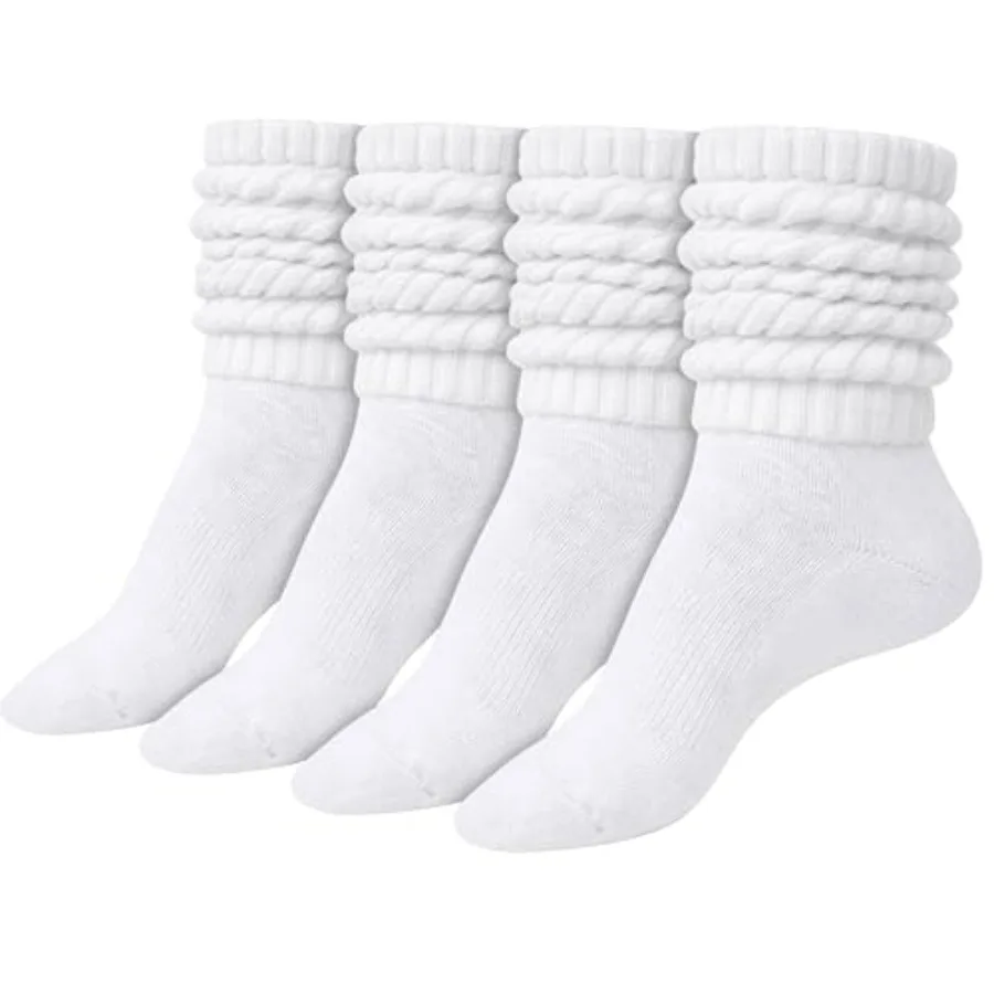 

Winterlace Crew Slouch Socks 90% Cotton 2-Pairs Scrunchy Mid Calf Soft Retro Womens Boot Short Calf Sock