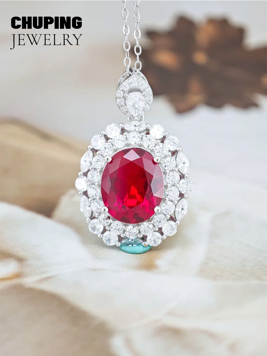 Chu Ping joyería fina cristal amarillo y rubí de laboratorio forma ovalada S925 collar para la fiesta de noche o regalo conmemorativo de aniversario