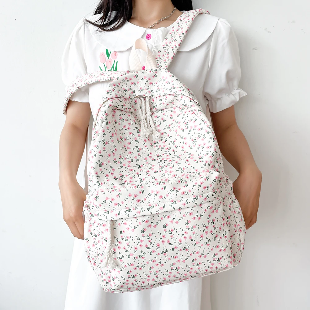 حقيبة ظهر نسائية بسيطة مزهّرة بسعة كبيرة للسفر والكمبيوتر المحمول وحزام قابل للتعديل وحقيبة مدرسية للطلاب حقيبة يومية