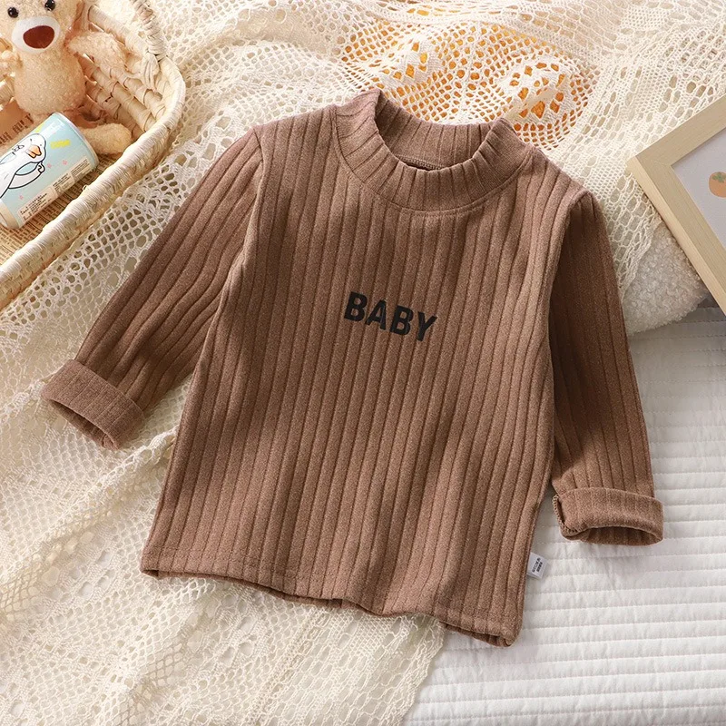 Children's Puberty Lovely Long-sleeve Striped Kid Top Autumn Winter Boy's Layer Shirt High-neck Girl Baby Shirt Warm Top Unisex