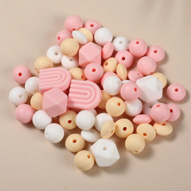 72Pcs Various Shapes Silicone Bead Set Arched Beads Lentil Bead Set for Diy Jewelry Making Bracelet Necklace Keychain Phonechain