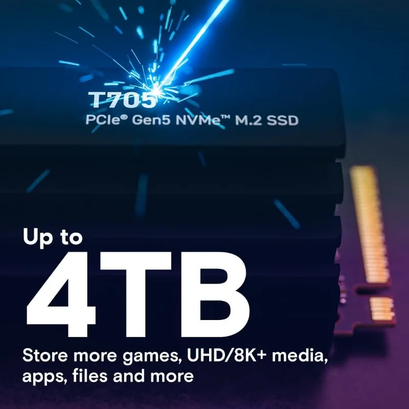T705 2 تيرابايت PCIe Gen5 NVMe M.2 SSD مع مبدد حرارة يصل إلى 14,500 ميجابايت/ثانية محرك الأقراص الصلبة الجاهز للعبة (الكمبيوتر الشخصي) - +1mo Adobe CC