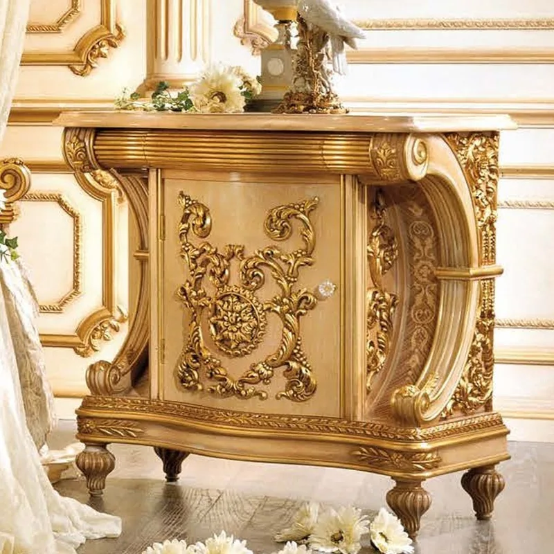 European Style Bedroom Sets French Luxury Royal Golden Antique Solid Wood Carved Beds Canopy King Size for Home Furniture