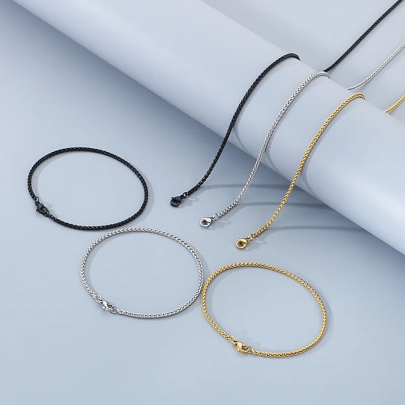 Fongten Exquisite Wrapped Stainless Steel Men's Necklace Traditional Woven Bracelet Fashion Jewelry Set Party Brother's Gifts