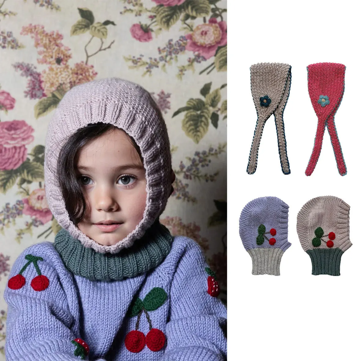 

Детская шапка, зимняя новая детская теплая шерстяная шапка, сумка на голову с вышивкой иглами, бандана с цветком