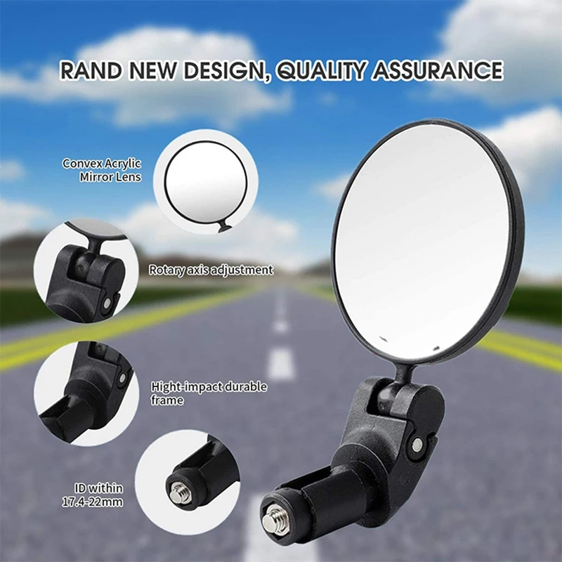 2Pcs Bike Mirror,Bicycle Mirrors Handlebar Rearview Mirror,360° Rotating Adjustable HD Safety Convex Mirror Wide View