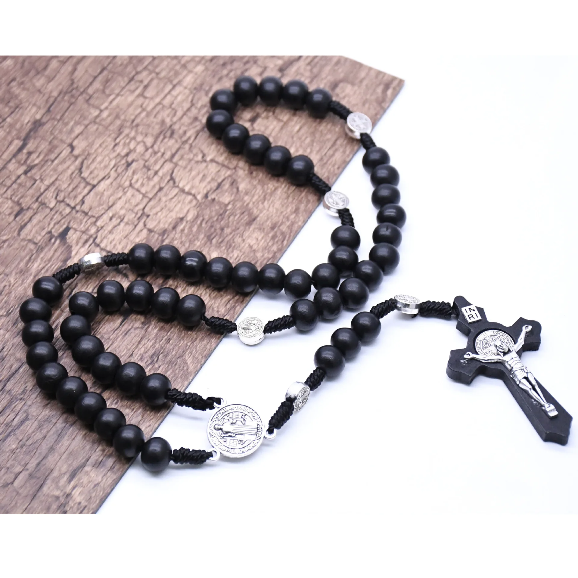 Christian Cross Crucifix Religious Rosaries Church Supplies Rosary Car Natural Wood Crosses Rosary Necklaces Orthodox Christ