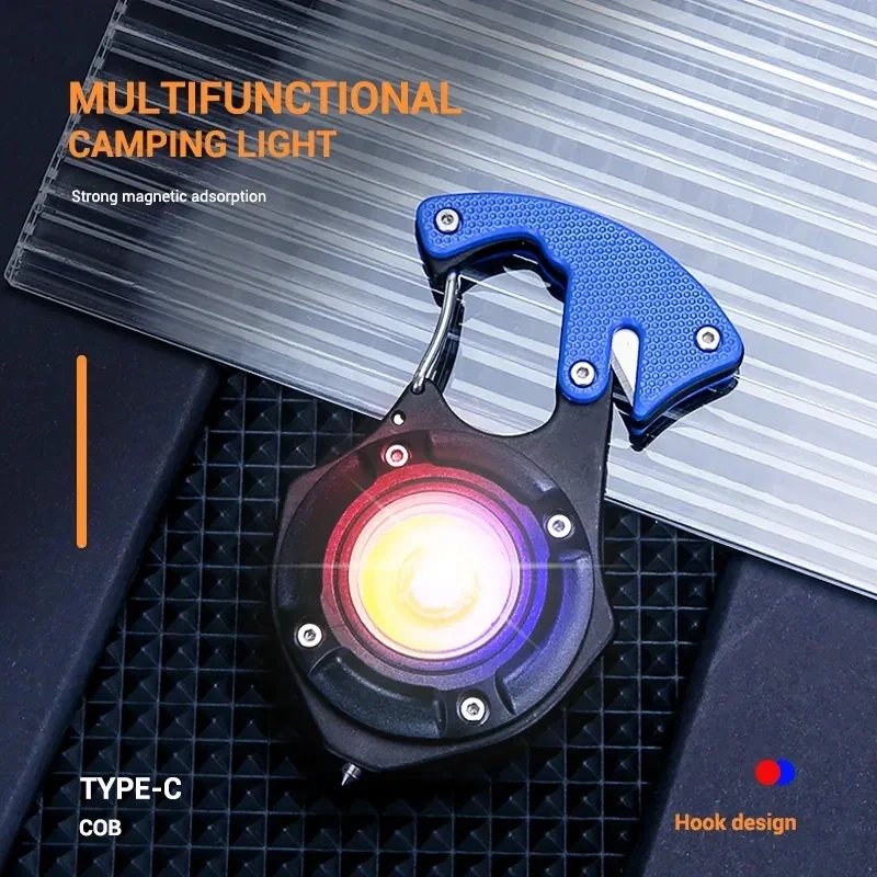 Multifunctional Mini Keychain COB Work Light Type-C Rechargeable With Strong Magnetism Outdoor Camping Climbing Emergency Lamp