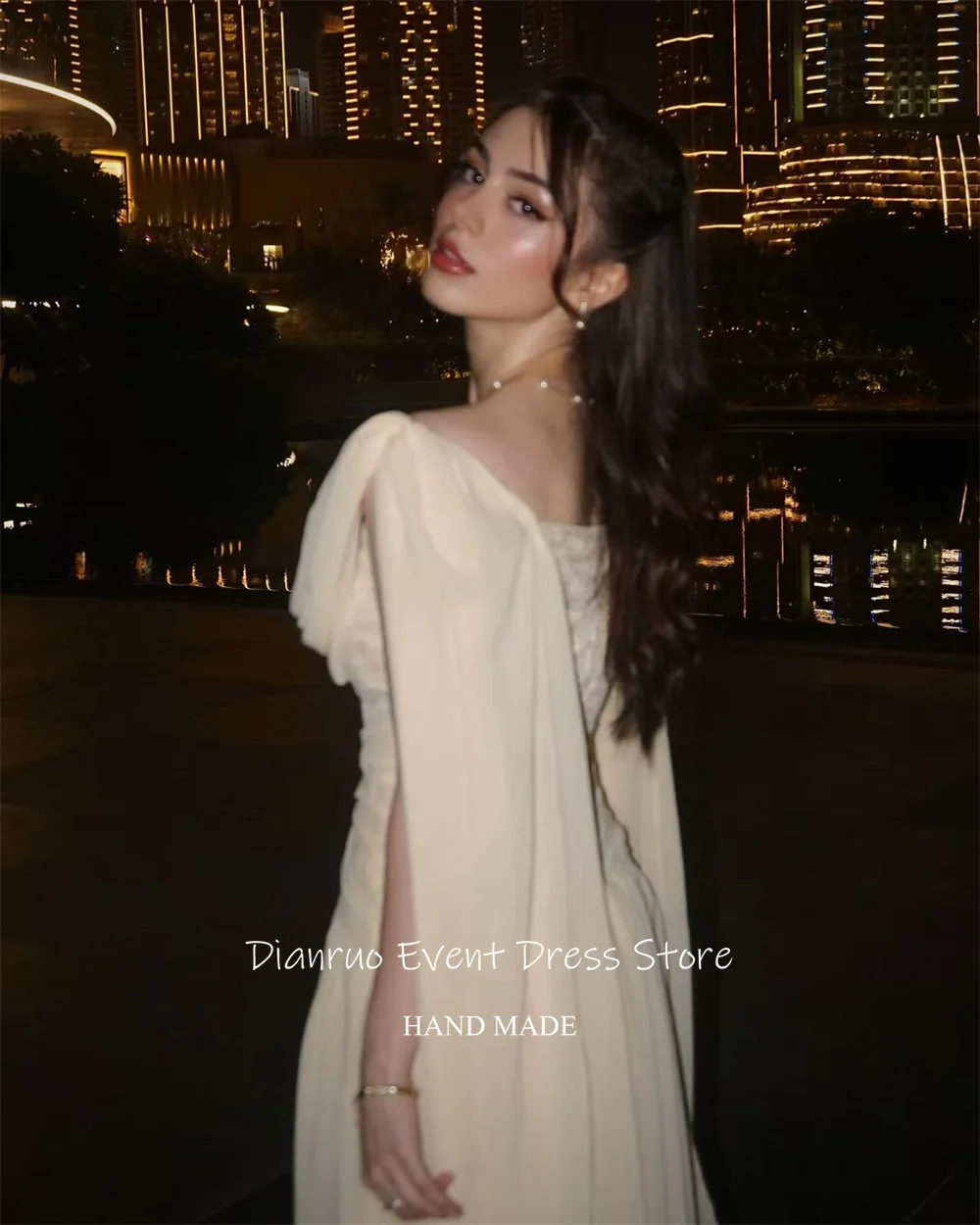 Dianruo สวยชีฟองสายชุดราตรีชายหาดจีบอย่างเป็นทางการ 2025 ผู้หญิงริบบิ้นลูกไม้ Robes De Soirée ที่กําหนดเอง