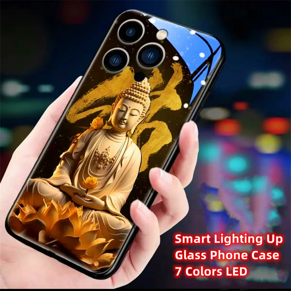 Luck Lotus Buddha Sound Music Control Led Light Glowing Etui na telefon do iPhone 15 14 13 12 11 Pro Max XR XS Plus 6 7 8 SE2020