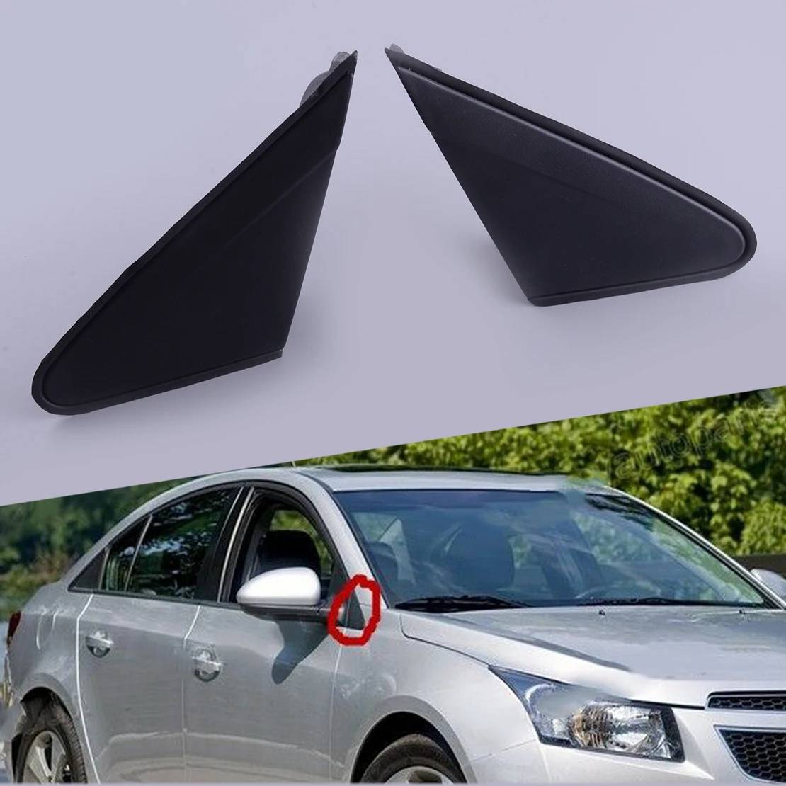 

1 Pair Front Triangle Panel Window Mirror Corner Molding Trim Fit for Chevrolet Cruze 2009 2010 2011 2012-2014 95062831 95062832
