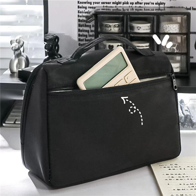 High Appearance Level Large Capacity Pen Bag Black Simple Japanese Pencil Case Student Stationery Bag Storage Bag Makeup