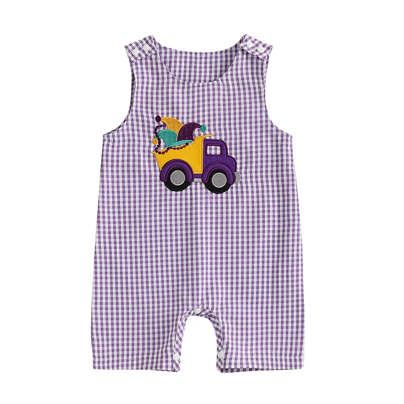 Infant Baby Boy Girl Mardi Gras Outfit Plaid Shortall Sleeveless Overall Romper Carnival Festival Summer Clothes