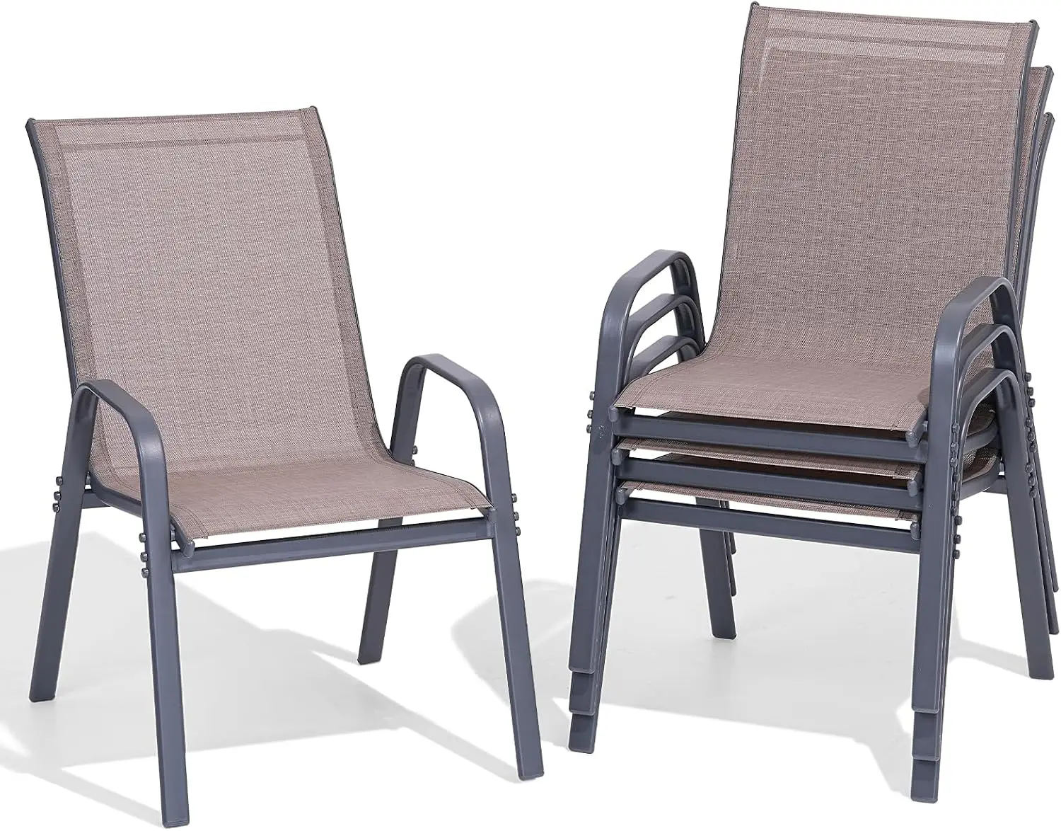 Patio Chairs Set of 4, All Weather Outdoor Dining Chairs | Stackable Dining Furniture Set, Breathable, High Back, Lawn
