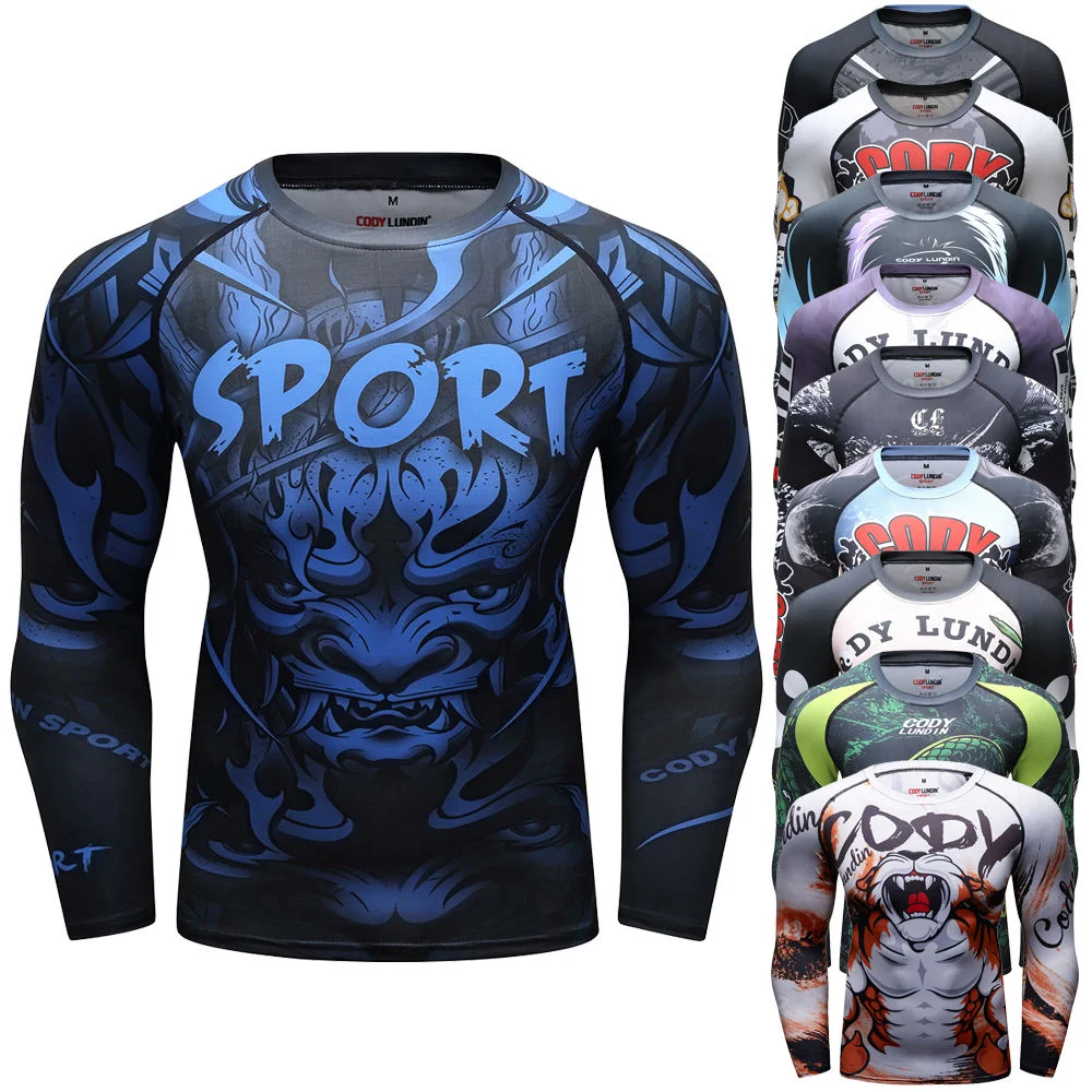 Jiu Jitsu Fight Workout MMA Men's Long Sleeve MMA Compression T-Shirt Men Boxing Rashguard Blank BJJ Rash Guard Sportswear Tees