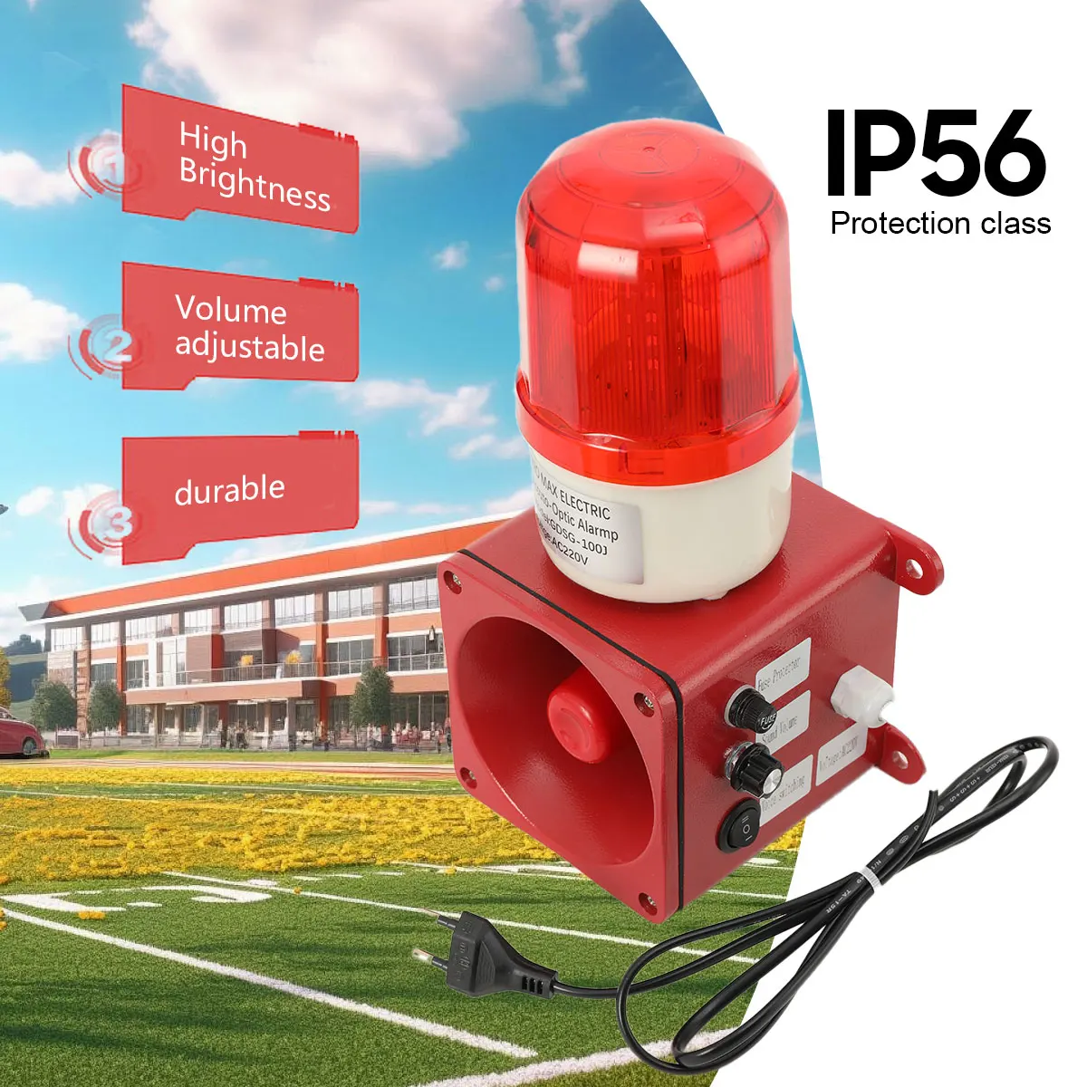 Dispositivo de Alarma con Altavoz de Alta Potencia e Indicador LED IP56, Alarma de Sonido y Luz, Luz Estroboscópica de Emergencia Impermeable