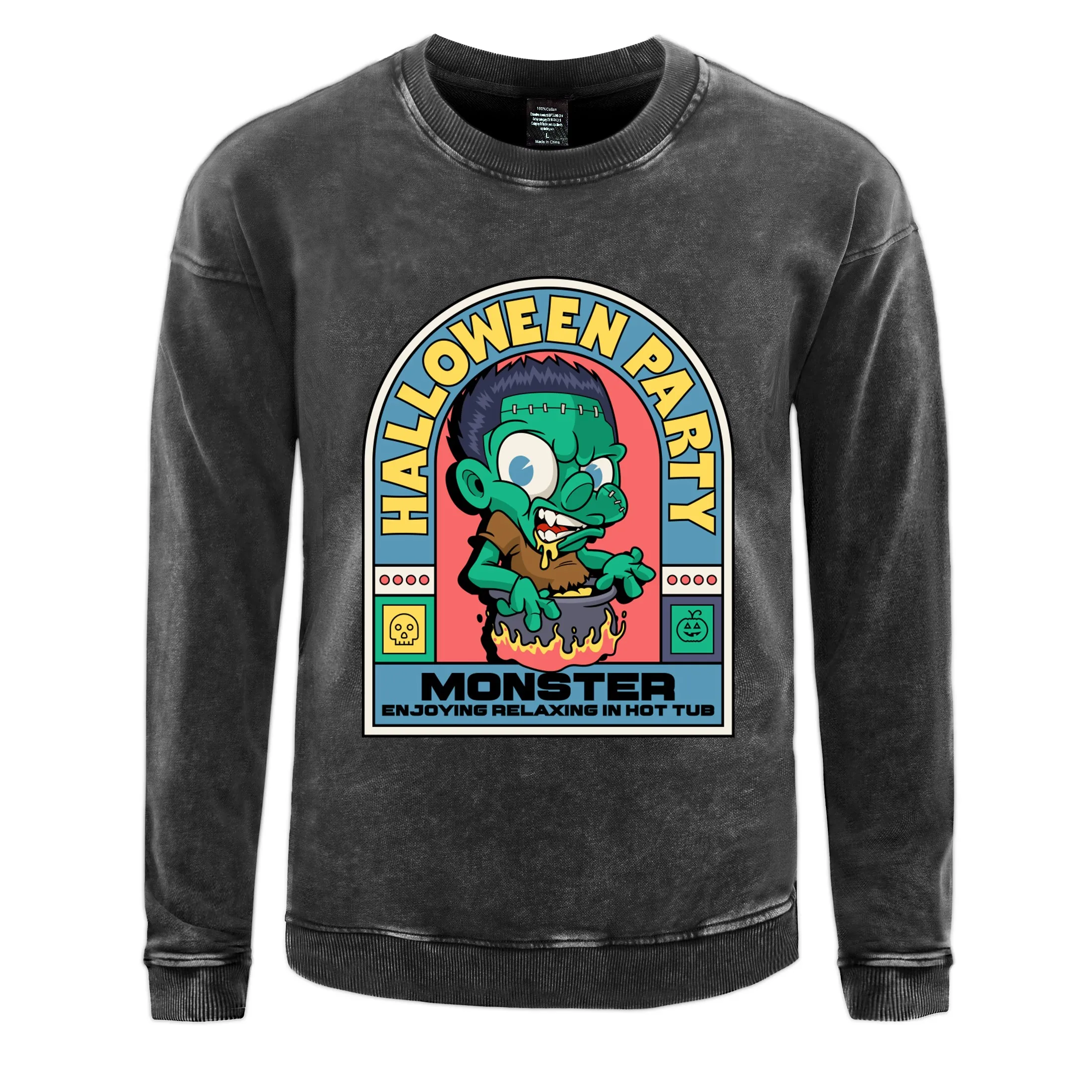 Halloween Party Monster Printing Men Washed Cotton Clothes Fashion Comfortable Sweatshirt Casual Hoody Loose Top