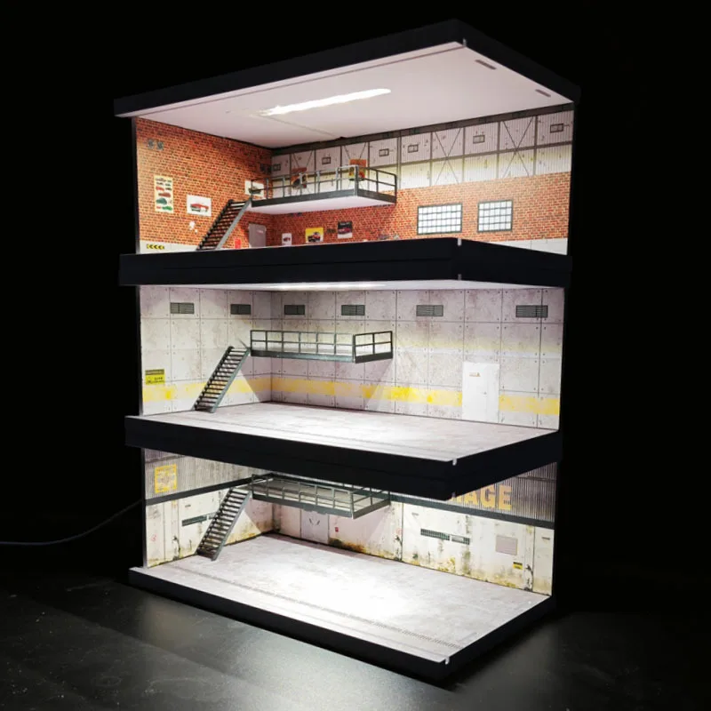 

Модель-диорама гаража для автомобилей масштаба 1/64 со светодиодной подсветкой, имитационная модель-сцена, миниатюрные украшения для коллекционеров