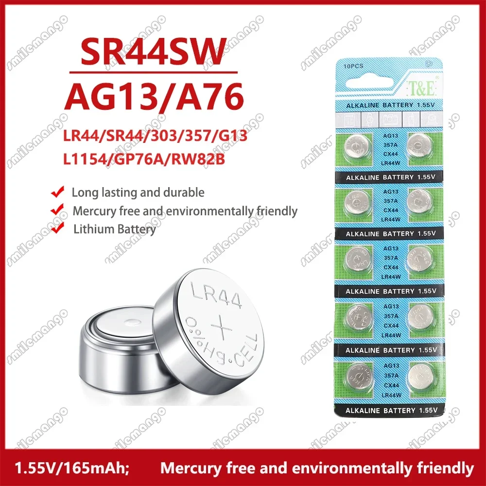 40-200PCS A76 LR44 AG13 357 SR1154 LR1154 SR44 LR 44 1.5V Alkaline Batteries For Watch Calculator Toy Remote Button Coin Cell