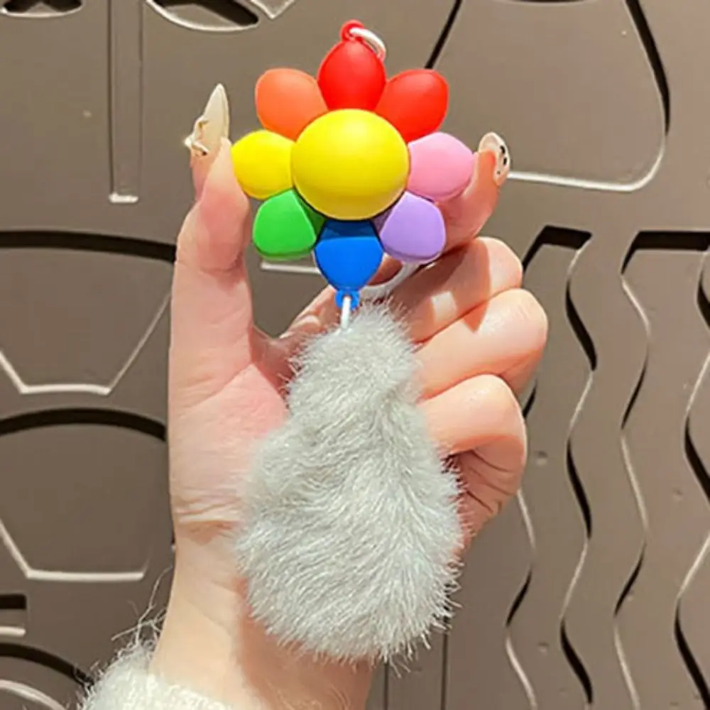 

Funny Rotatable Cat Keychain with Fur Balls Cartoon Car Keyring Good Luck PVC Bag Accessories Girls