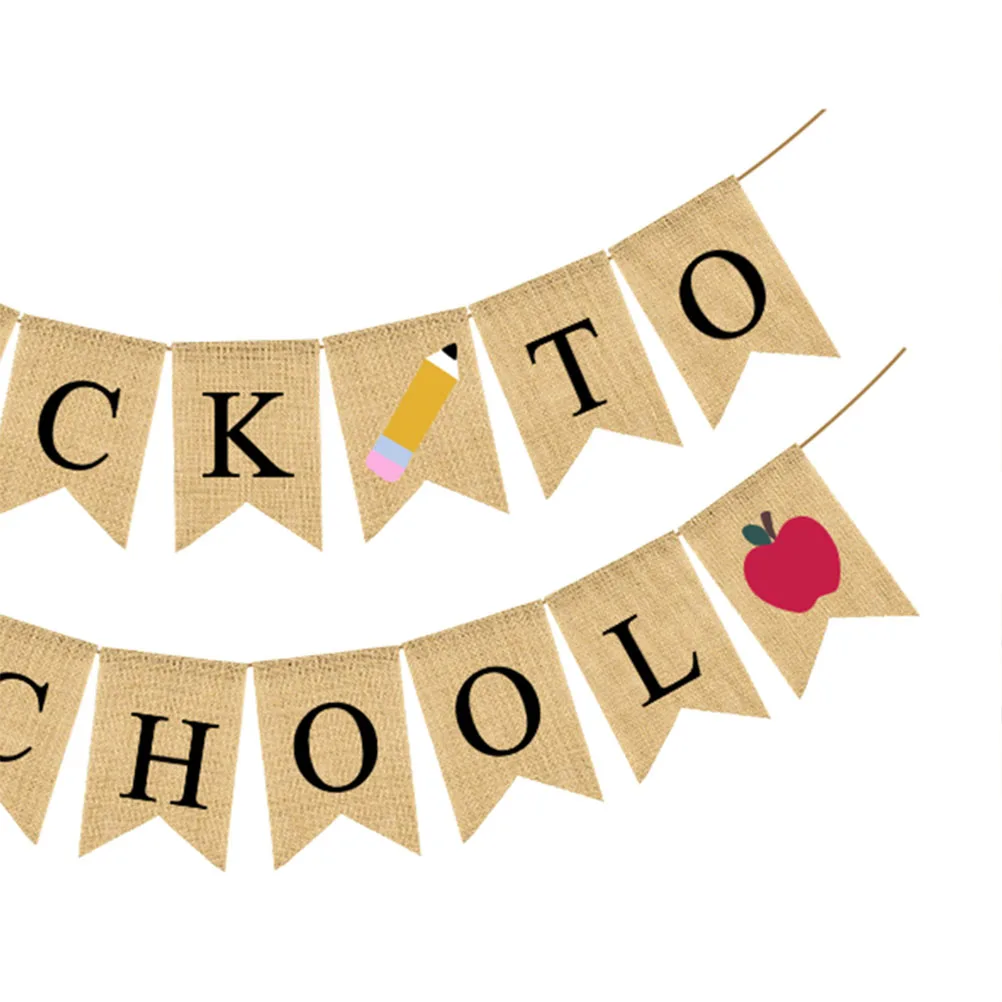 

School Burlap Swallowtail Flags Linen Garland Banners Reusable Decoration Party Props For Classroom Festival Wall