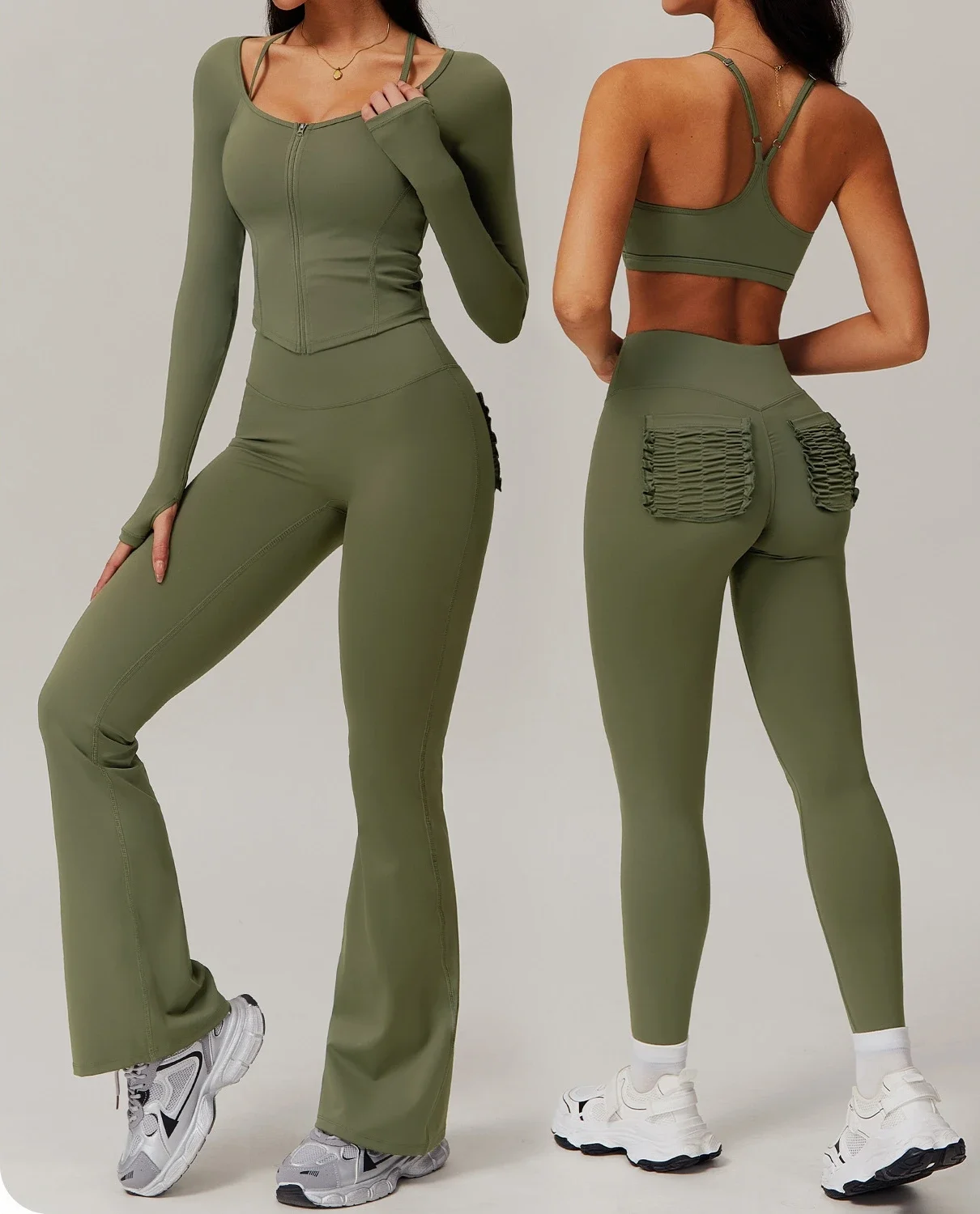 2PCS Yoga Set Gym Sportswear Suits for Women Tracksuit Fitness Set Tracksuits Sports Bra Gym Flared Leggings Yoga Jacket Top