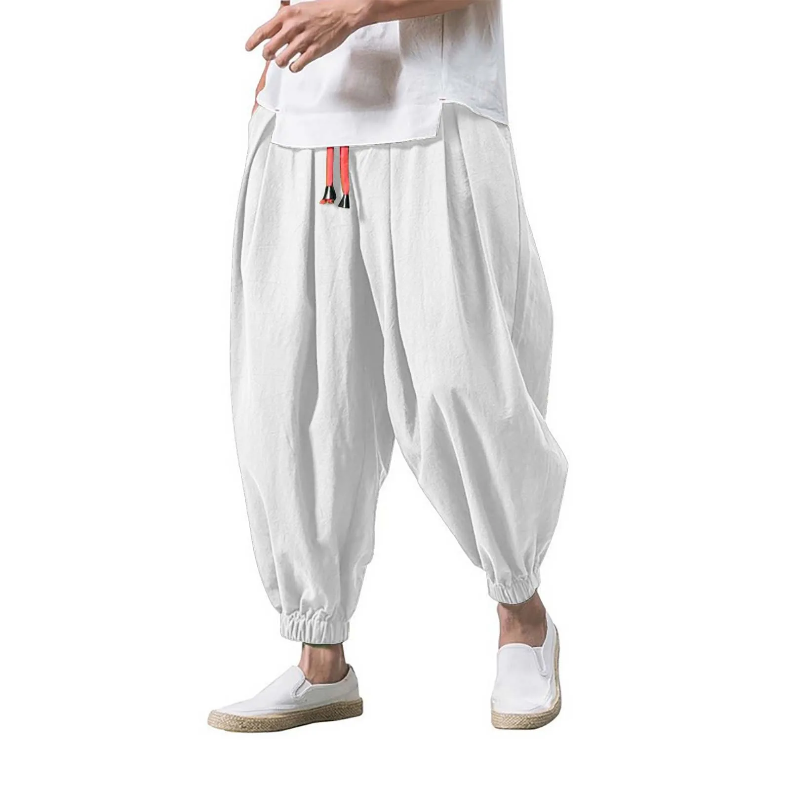 2024 Spring Summer Men Loose Harem Pants Chinese Linen Overweight Sweatpants High Quality Casual Brand Oversize Trousers Male