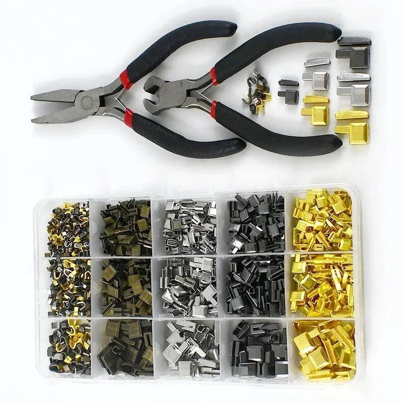 1Set 3#5#8# Metal Zipper Stopper Insert Pin Accessories U Shape Slider Clothes Tail Fix Repair Bag Replace Buckle Fastener Plier