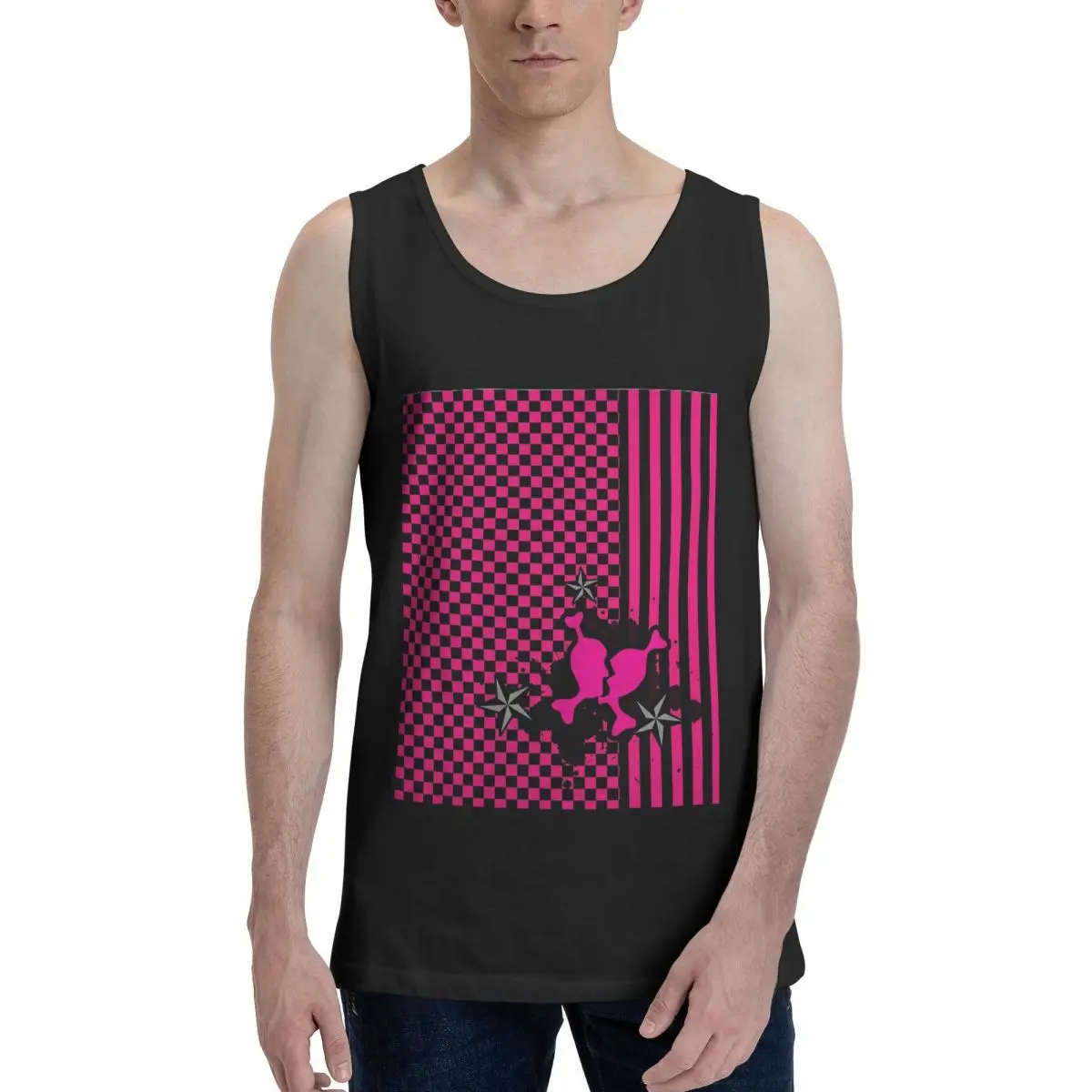 Punky Pink Emo 100% Cotton Men's Sweatshirt Vest Sleeveless Clothing Tees Men Tank Tops T-shirt