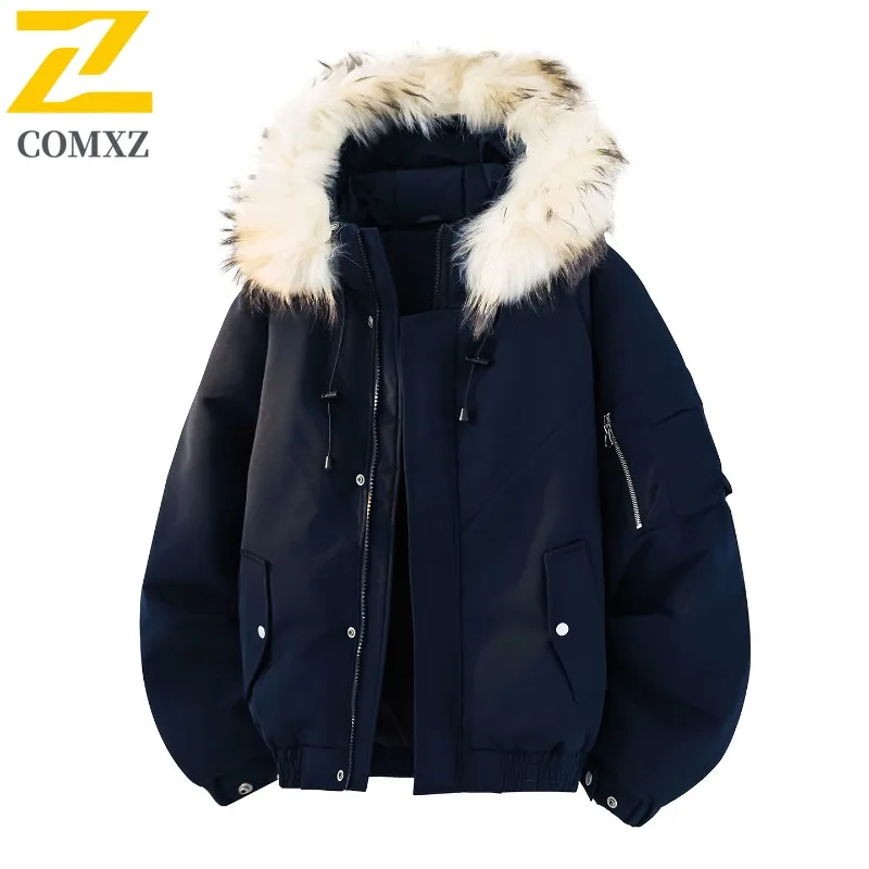 COMXZ Puffer Jacket Men Hooded Solid Color High Quality Warm Loose Snow Padding Coat 2025 Designer Bread Jacket Men's Clothing