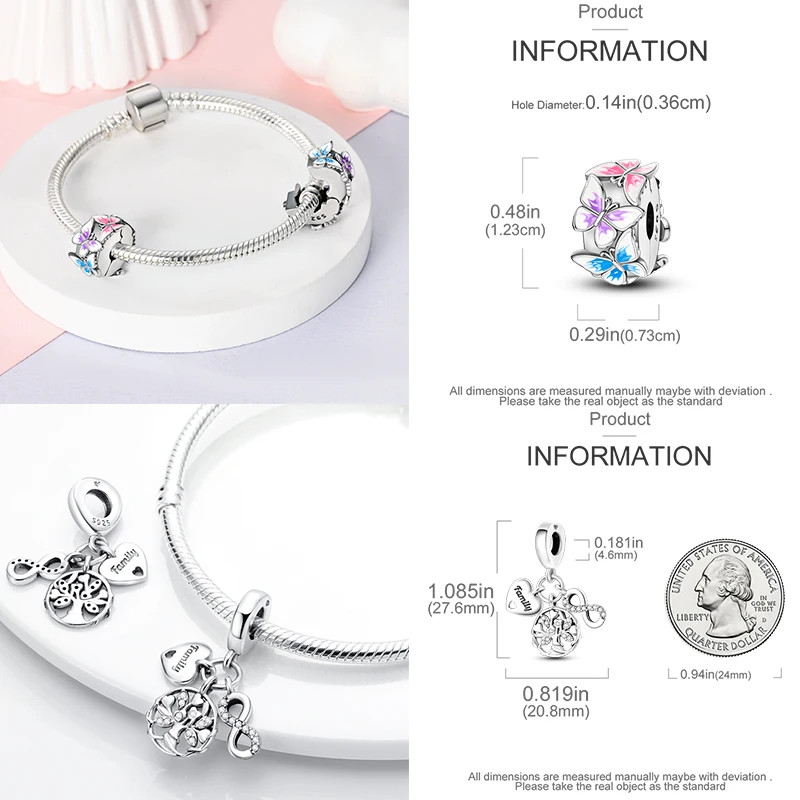 10 Stück 925 Sterling Silber Charm-Perlen Schmetterling Kleeblatt Elefant Baum des Lebens Original DIY Armband Halskette Schmuckherstellung – Detail 28