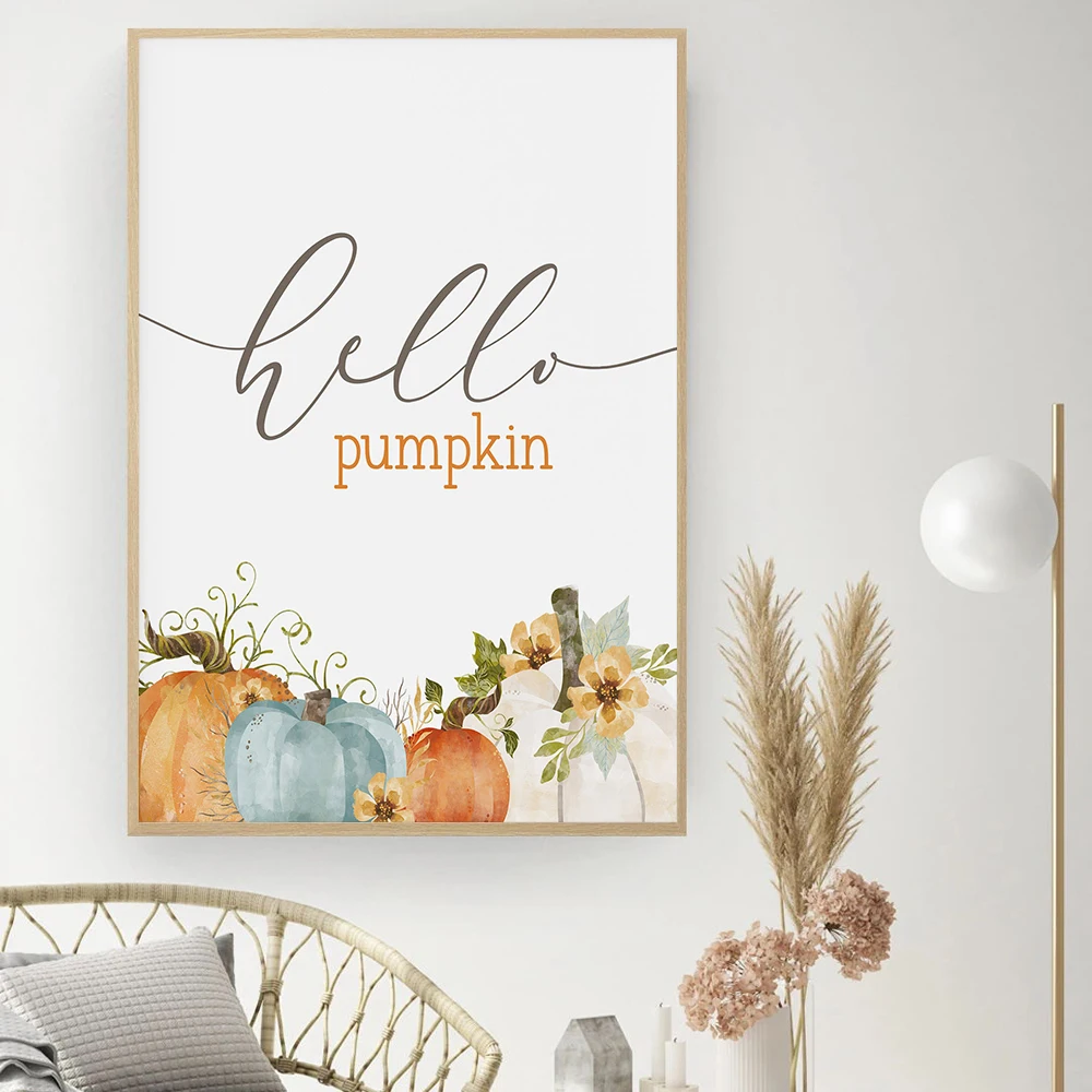 Flower Wreath Pumpkin Truck Canvas Painting Poster Hello Fall Autumn Quote Prints Wall Art Pictures Living Room Home Decor