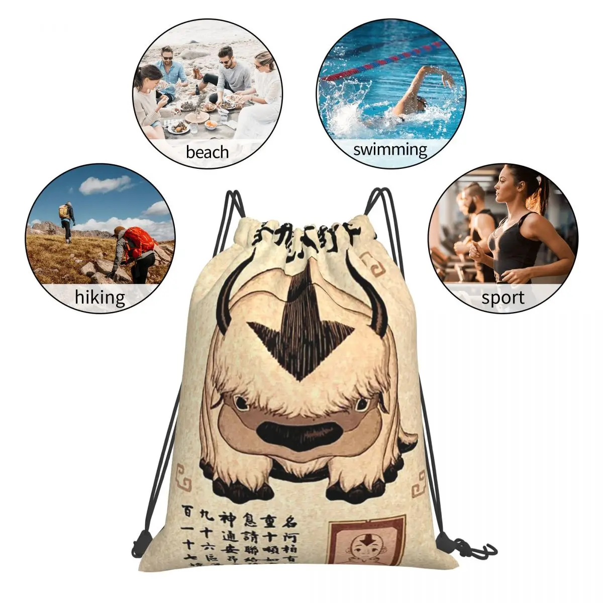 Avatar The Last Airbender Lost Appa Poster Backpacks Casual Portable Drawstring Bag Drawstring Bundle Pocket Sports Bag Book Bag