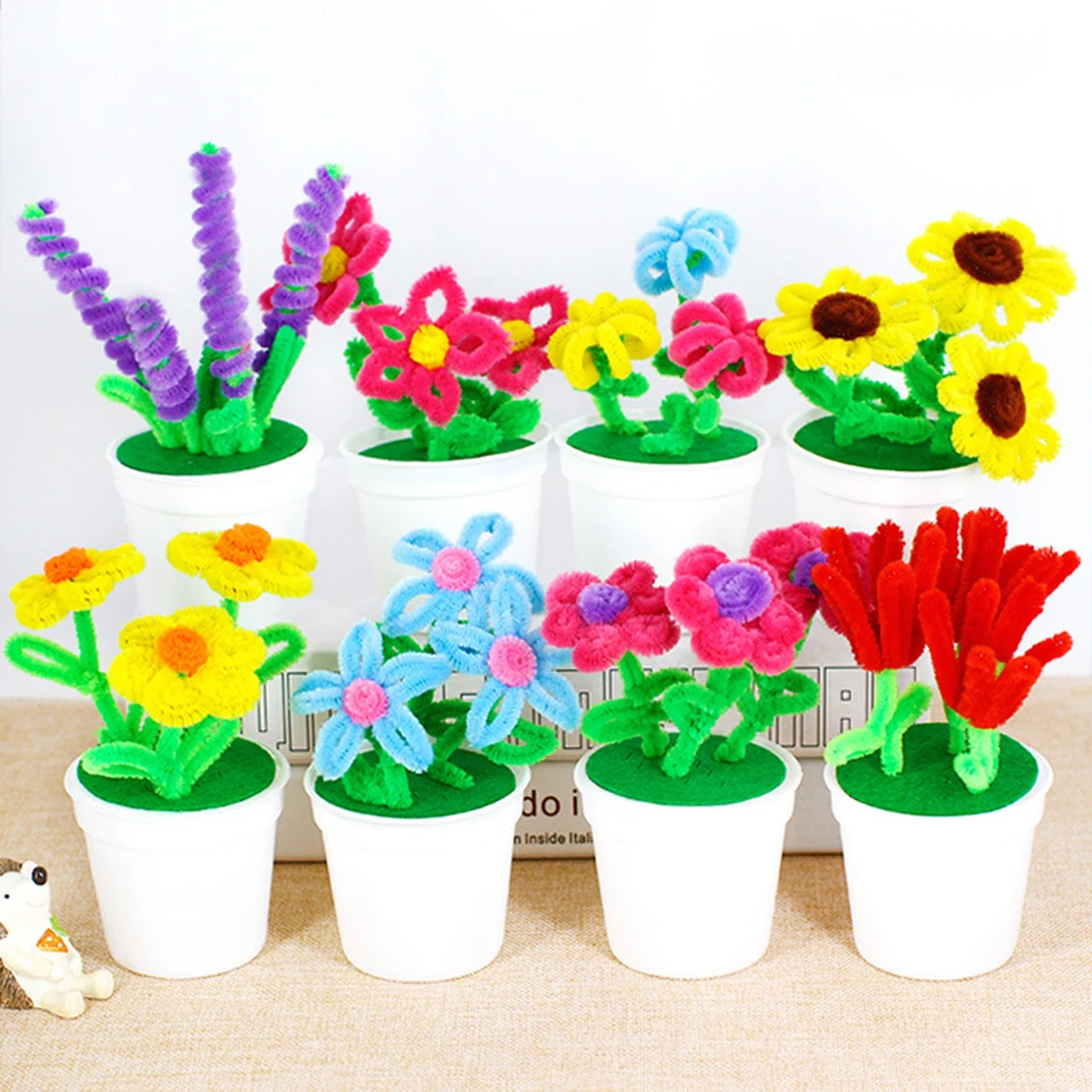 

4Pcs DIY Flowerpot Kit Colorful Nonwoven Accessories Hand Eye Coordination Training Mother's Day Present DIY Flower Pot Set