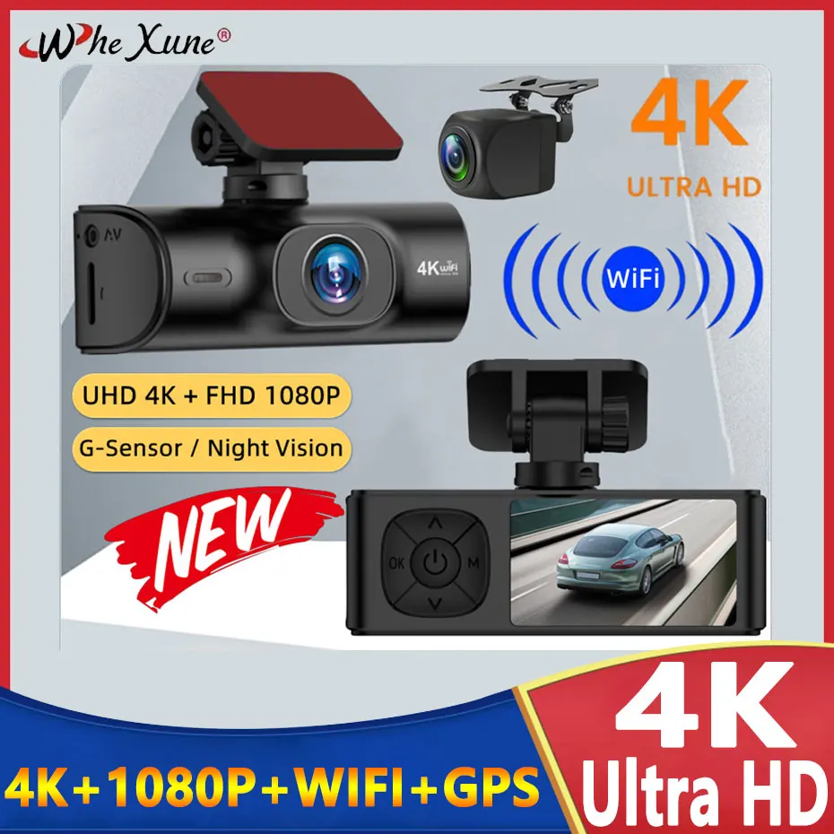 1.97 "Dash Cam 4K 2160P كاميرا DVR للسيارة دعم WIFI GPS عدسة مزدوجة محرك الفيديو مسجل Dashcam تسجيل الصندوق الأسود للرؤية الليلية