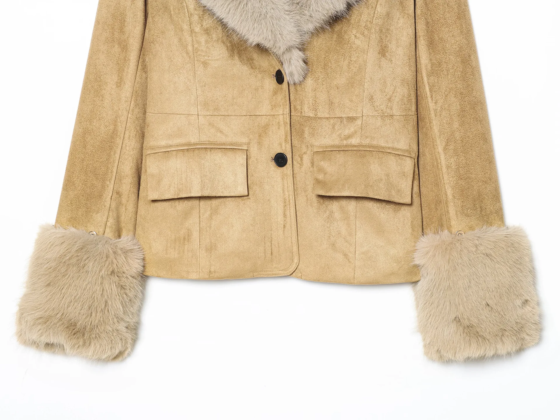 2025 Autumn and Winter New Women's Clothing European and American Fashion Versatile Slim Suede Faux Fur Blazer