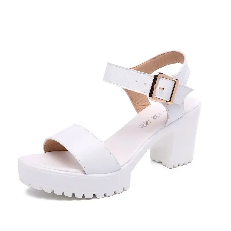 8Cm Klein Formaat 32-43 Elegante Zomer Platform Sandalen Leren Schoenen 2024 Dames Blok Hoge Hakken Sandalen Voor Kantoor Model